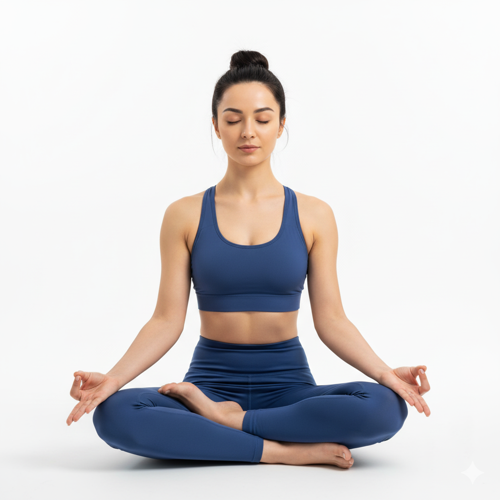 Person practicing Surya Mudra yoga hand gesture for boosting energy and improving digestion